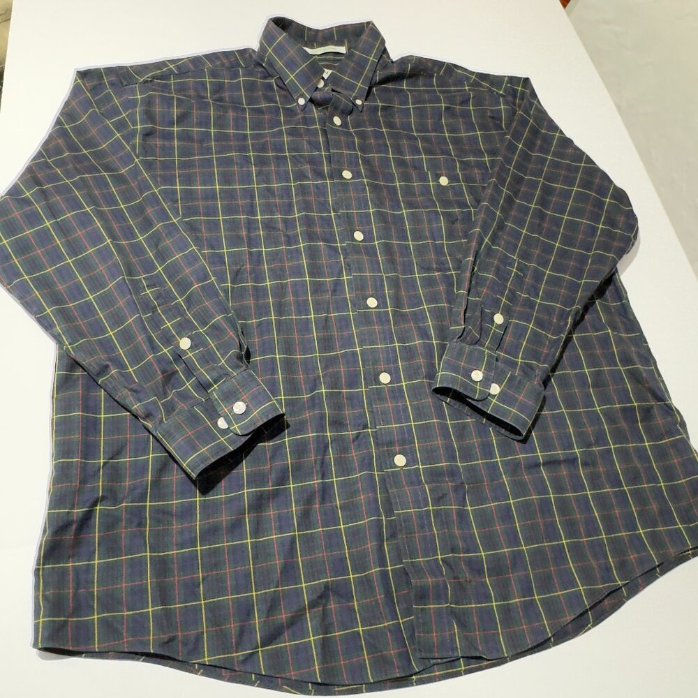 Orvis Men’s XXL Long Sleeve Button Down Shirt 100% Cotton Navy Green Plaid
